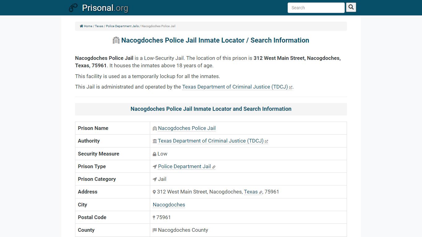 Nacogdoches Police Jail-Inmate Locator/Search Info, Phone ...